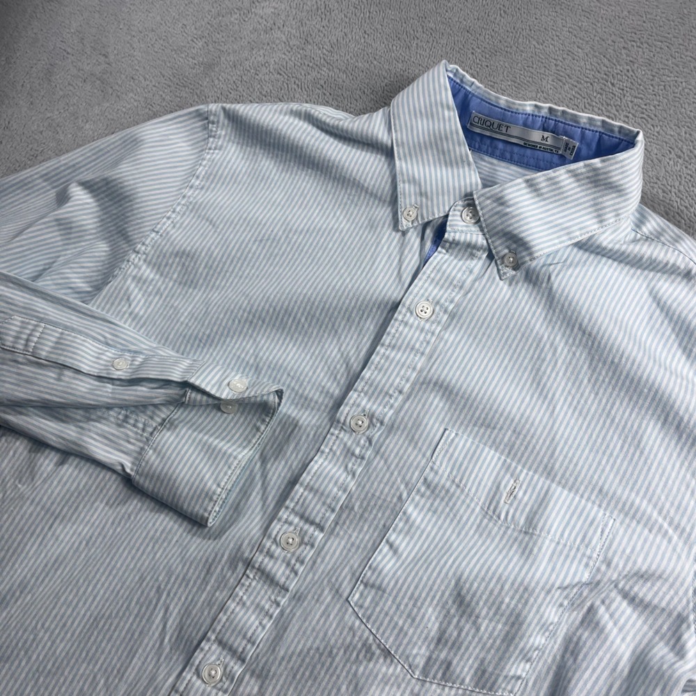 Criquet Mens Long Sleeve Striped Button Down Shirt Blue White Size M